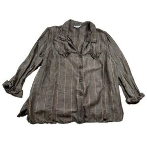 David N Woman Brown button up Vintage collared long sleeve blouse top size M